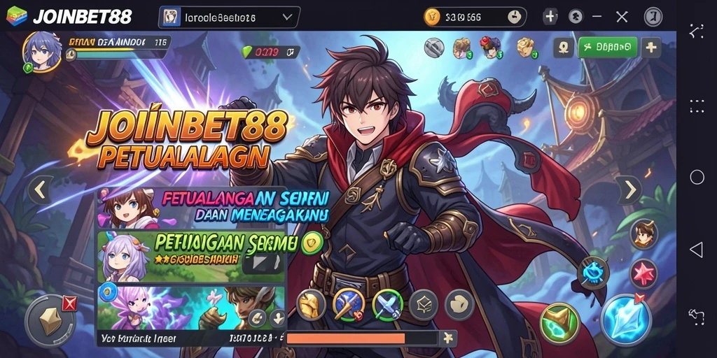 Screenshot utama JOINBET88 menampilkan karakter anime dalam pertempuran seru.