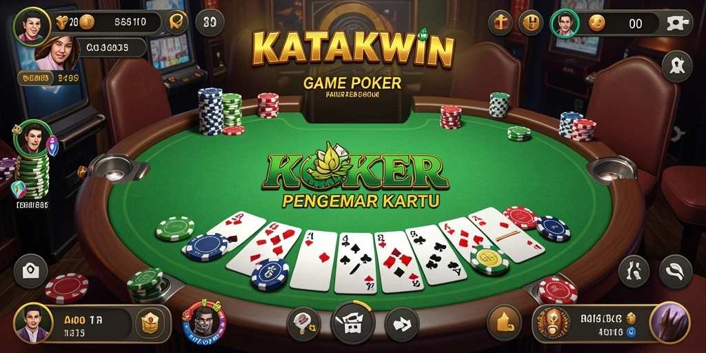 Tampilan gameplay seru dalam aplikasi KATAKWIN menunjukkan aksi poker yang intens.