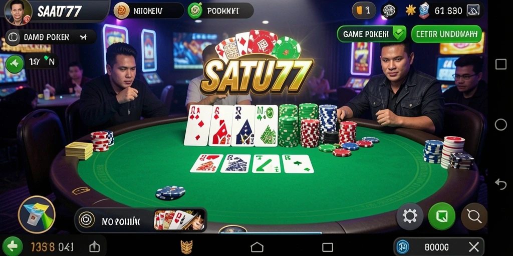 Tampilan gameplay Poker yang mendebarkan di SATU77.