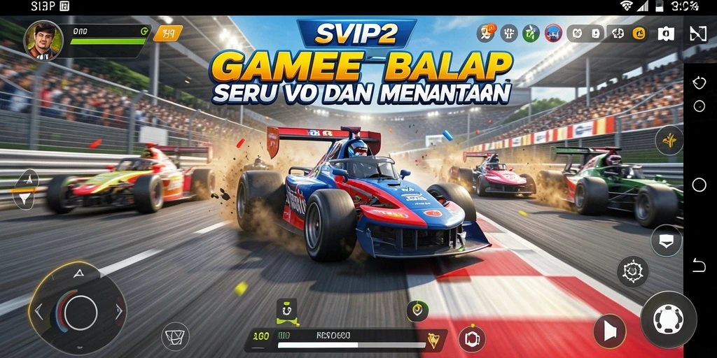 Screenshot menampilkan aksi balap seru di SVIP2 dengan mobil cepat.