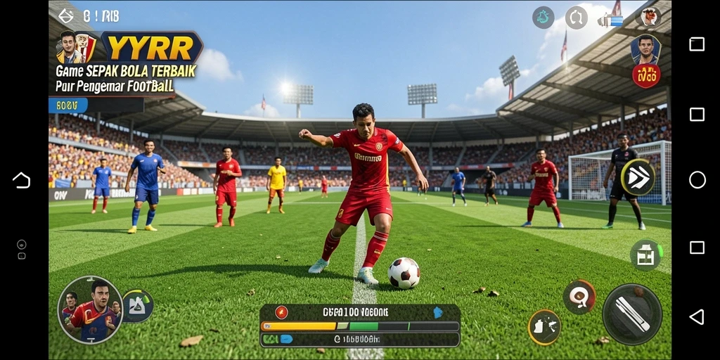 Gameplay intens dalam pertandingan sepak bola yang mendebarkan.